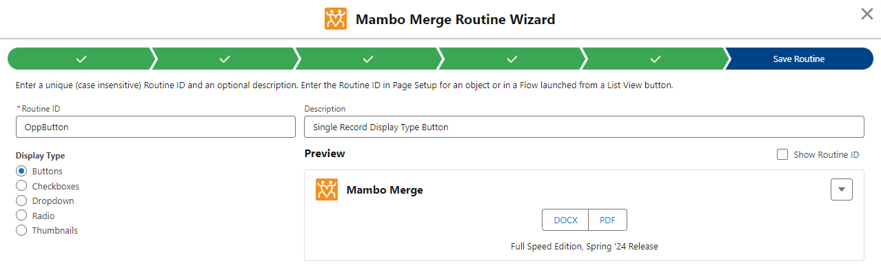 Save Routine Page in Mambo Merge Routine Wizard